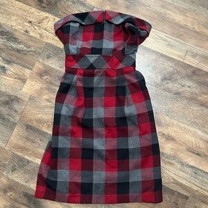 Vintage twenty one -Strapless Dress in Red, Black, and Gray Plaid